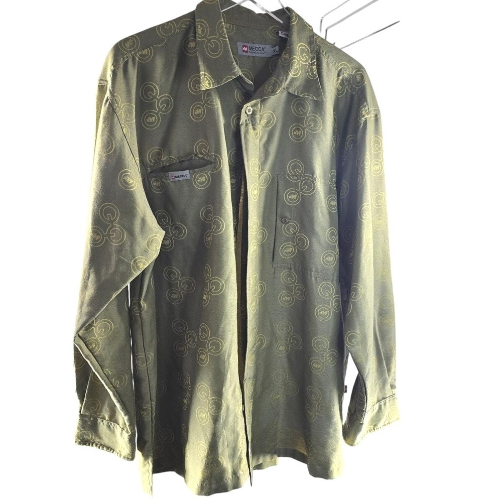 Vintage Mecca Olive Green Geometric Button Down Shirt Men's XL